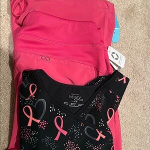 Cherokee Infinity Women’s Black & Pink Ribbon Print Scrub Top